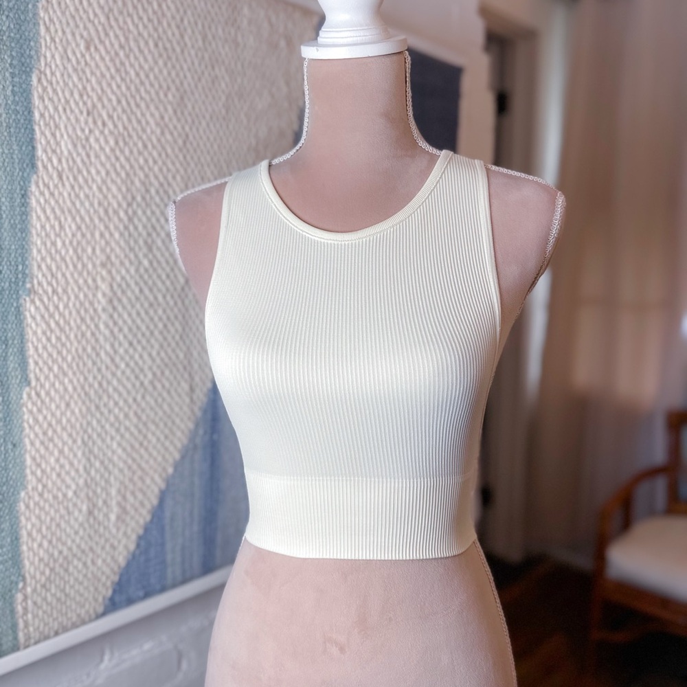 Princess Polly Creamy Ivory Ribbed Low Side Bralette/Tank Top